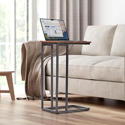Miniatura 5 de fusehome Mesa auxiliar en forma de C, para sala de estar, dormitorio, espacios pequeños, bandeja de TV, mesas auxiliares para sofá, mesa para