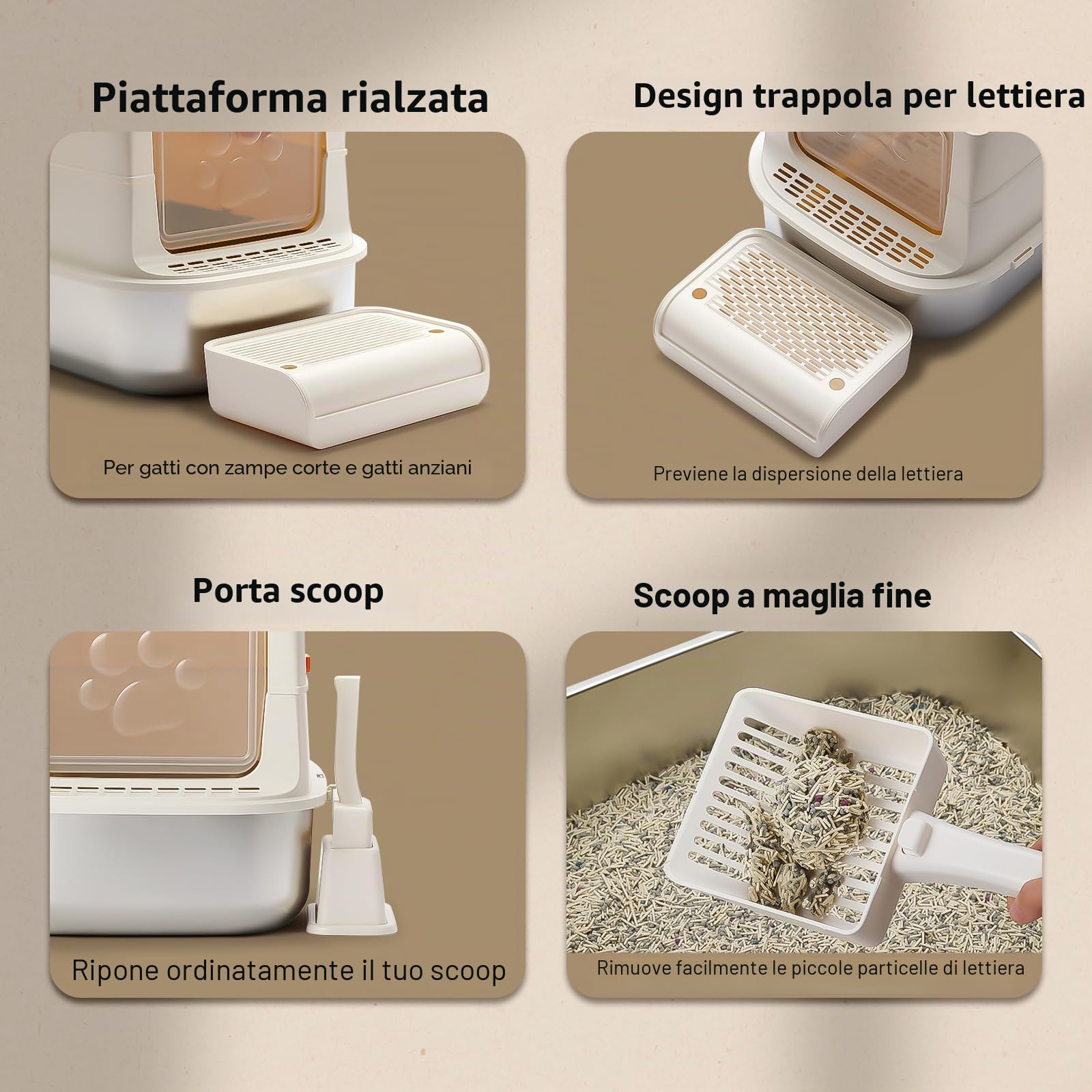 iPettie S01 - Lettiera grande in acciaio inox da 20 l, con filtro a carbone a prova di odore, con paletta per lettiera, facile da pulire, in metallo con coperchio