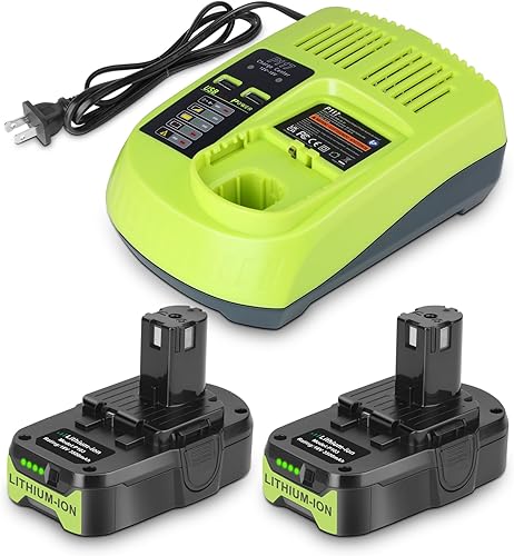 Paquete de 2 baterías P102 de 18 V y cargador compatibles con batería Ryobi de 18 V P108 P103 P197 P189 P117, baterías de 3.5 Ah compatibles con