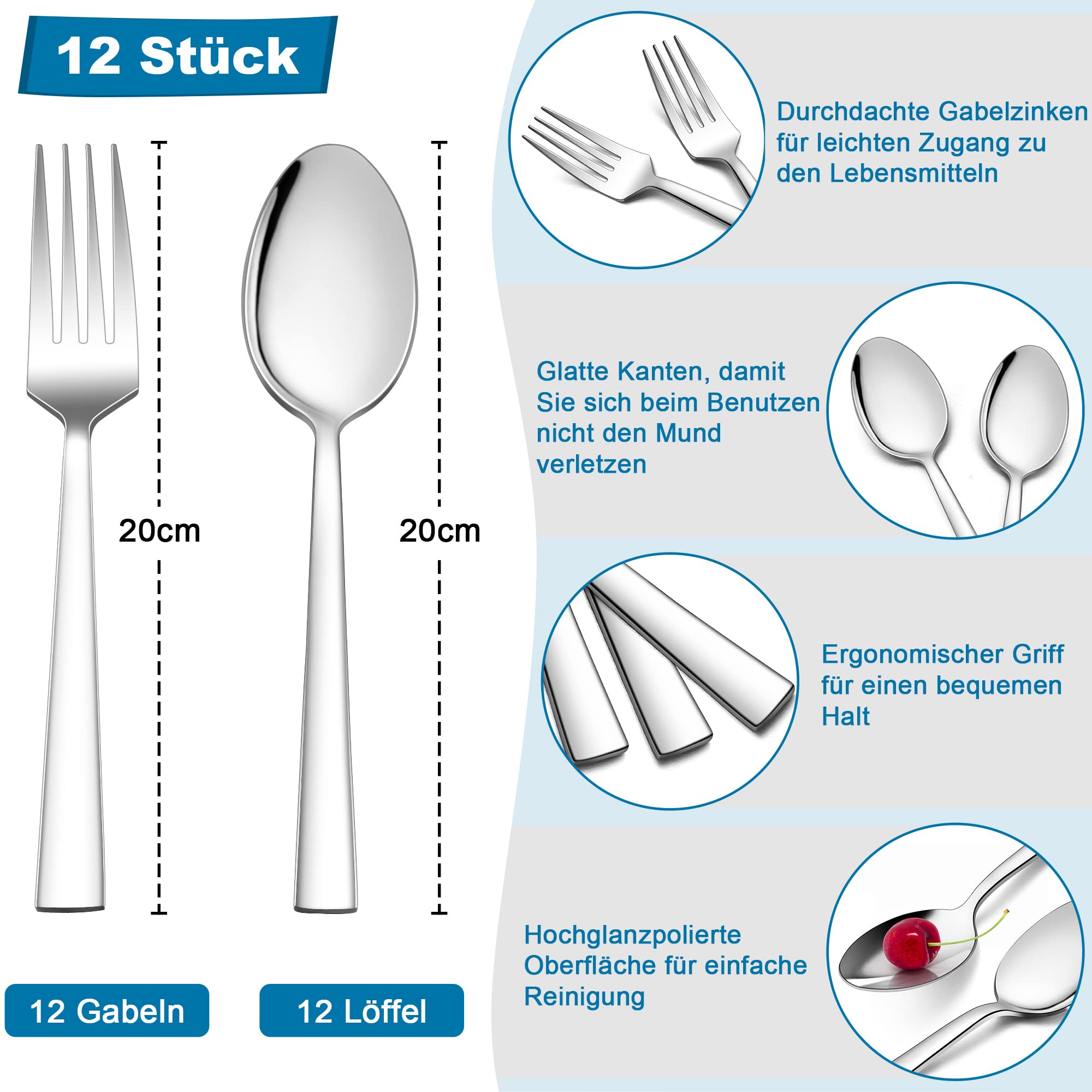 HaWare Set Di Posate 12 Pezzi: Forchette E Cucchiai In Acciaio Inox, Eleganti E Lavabili In Lavastoviglie - 4