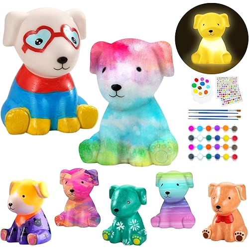 2PCS Paint Your Own Dog Lamp,DIY Dog Night Light,Art Craft Painting Kits for Girls Boys Kid Age 4 5 6 7 8 9 10 11 12+, Art Supplies Creative Gifts for Birthday, Easter,Halloween, Christmas Party