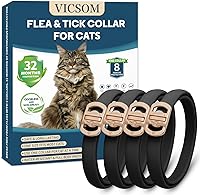 VICSOM Flea Collar for Cats 4-Pack: 32 Months Natural Waterproof Flea & Tick Protection, Adjustable for Kittens & Cats, Black