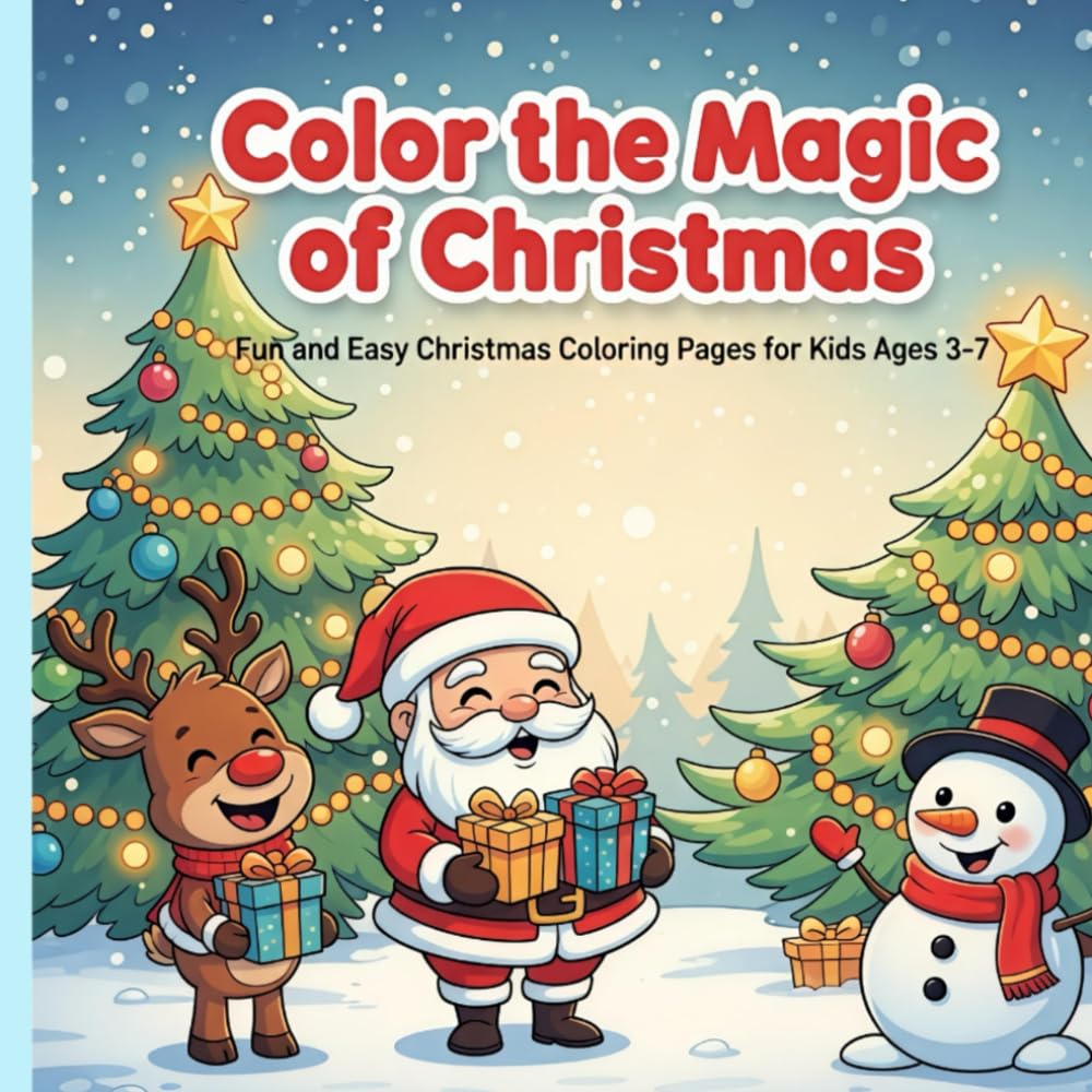 Color the Magic of Christmas: 50 Cute and Easy Christmas Coloring Pages for Kids Ages 3–7