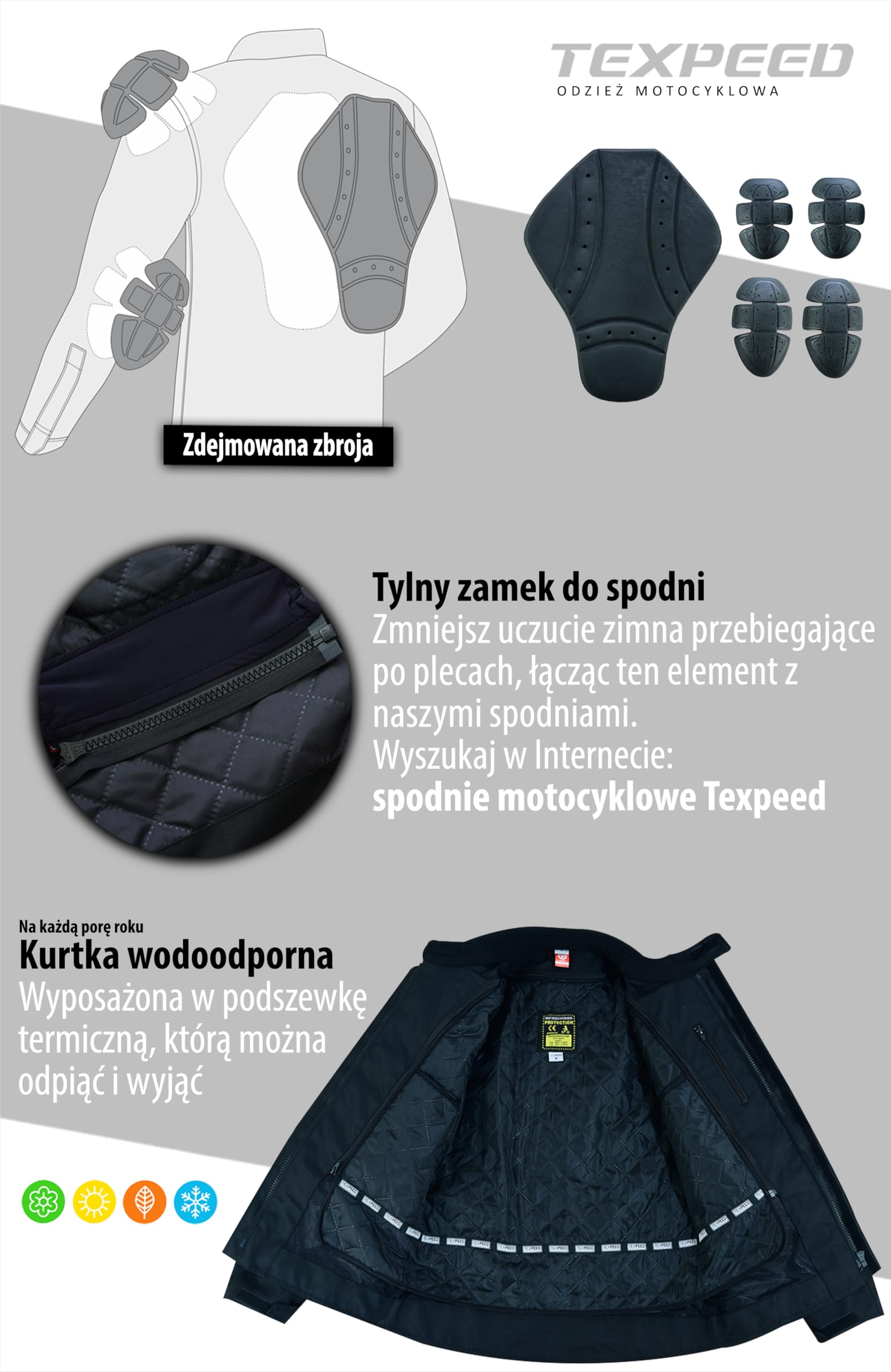 Texpeed Wodoodporna, woskowana męska kurtka motocyklowa Cordura z czarną zbroją (EN 1621-1) - (XL)