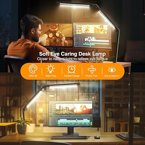 Miniatura 2 de NUERPO Lámpara LED de escritorio con clip, multiángulo flexible de 3 segmentos de 2 fuentes de luz, lámpara de escritorio de oficina, cuidado de los
