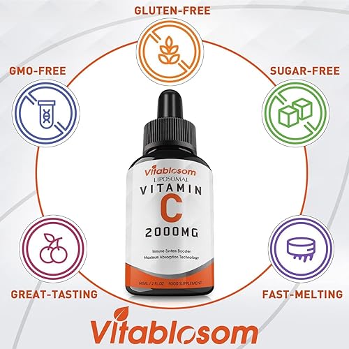 Miniatura 6 de Líquido liposomal de vitamina C de 2000 mg para adultos, alta absorción VIT C, sistema inmunitario de mayor biodisponibilidad y apoyo antioxidante,