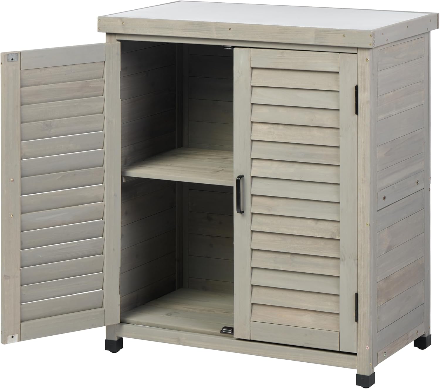 Potting Bench with Storage and Metal Table Top for