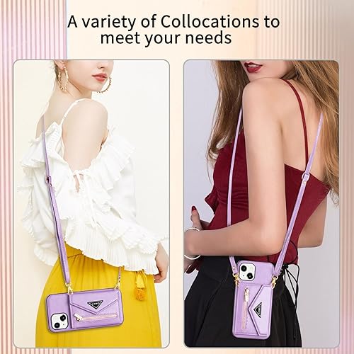 Miniatura 2 de SZHAIYU Cartera con cremallera compatible con iPhone 15 Plus, funda cruzada con correa para mujer, tarjetero y cordón de 6.7 pulgadas, soporte de