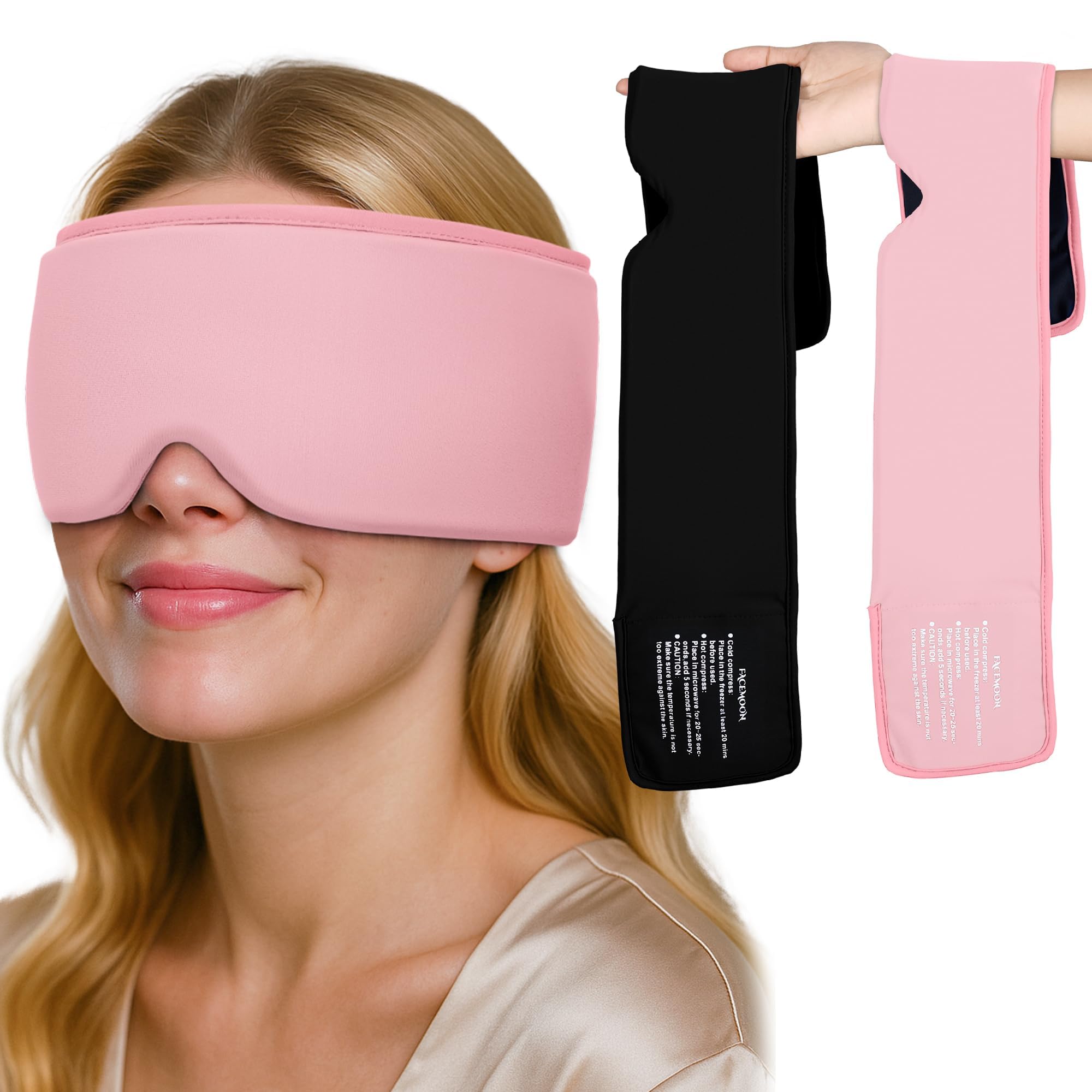 FACEMOON Cooling Eye Masks with Flexible Gel - Cold Compress Ice Pack for Puffy Eyes Migraines Headache Stye Sinus After Surgery Therapy - Reusable 2 pcs for Family Black Pink
