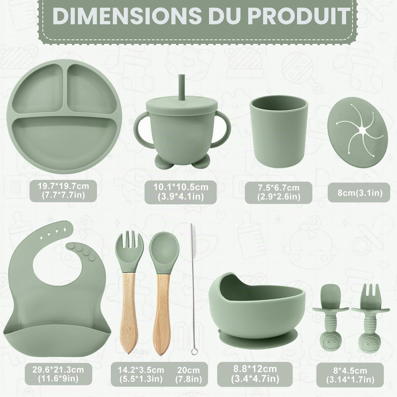 Assiette Bebe,Lot de 12 Set Repas BéBé, Bol Cuillere Bebe,Bavoir Silicone Bebe,Assiette Ventouse Pour BéBé,Enfant Set Couverts Vaisselle Pour Sevrage Manger
