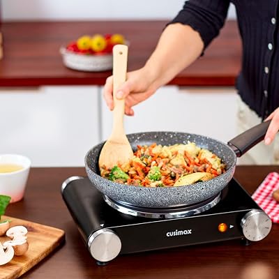 Plaque Chauffante électrique 1500W, 1 Brûleur Infrarouge, Inox Noir, Compacte