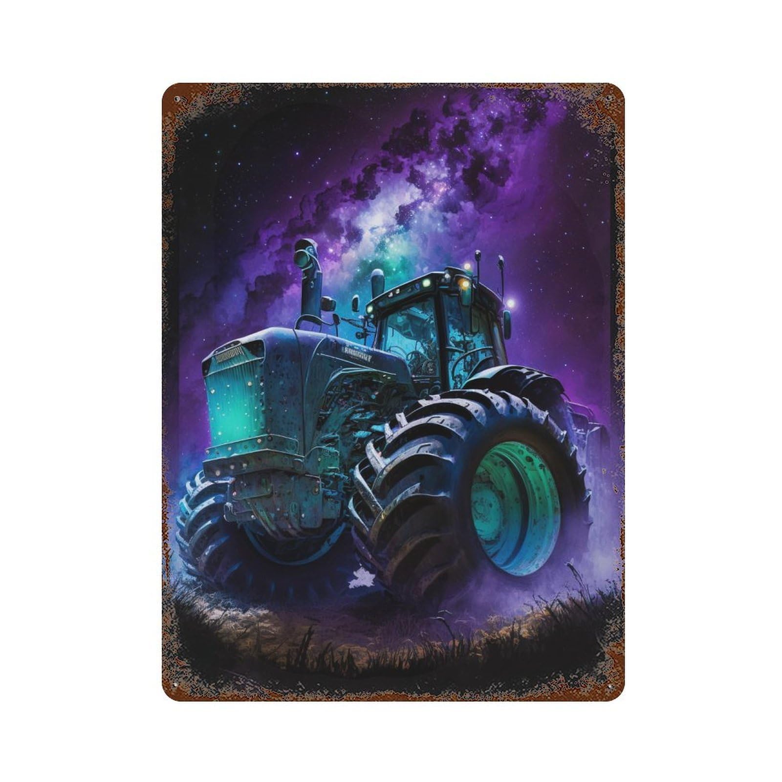 Galactic Tractor Adventure-10 Vintage Wall Sign 15.7"x11.8", Rust Effect Metal Decor for Shed, Workshop And Garage Wall Decor