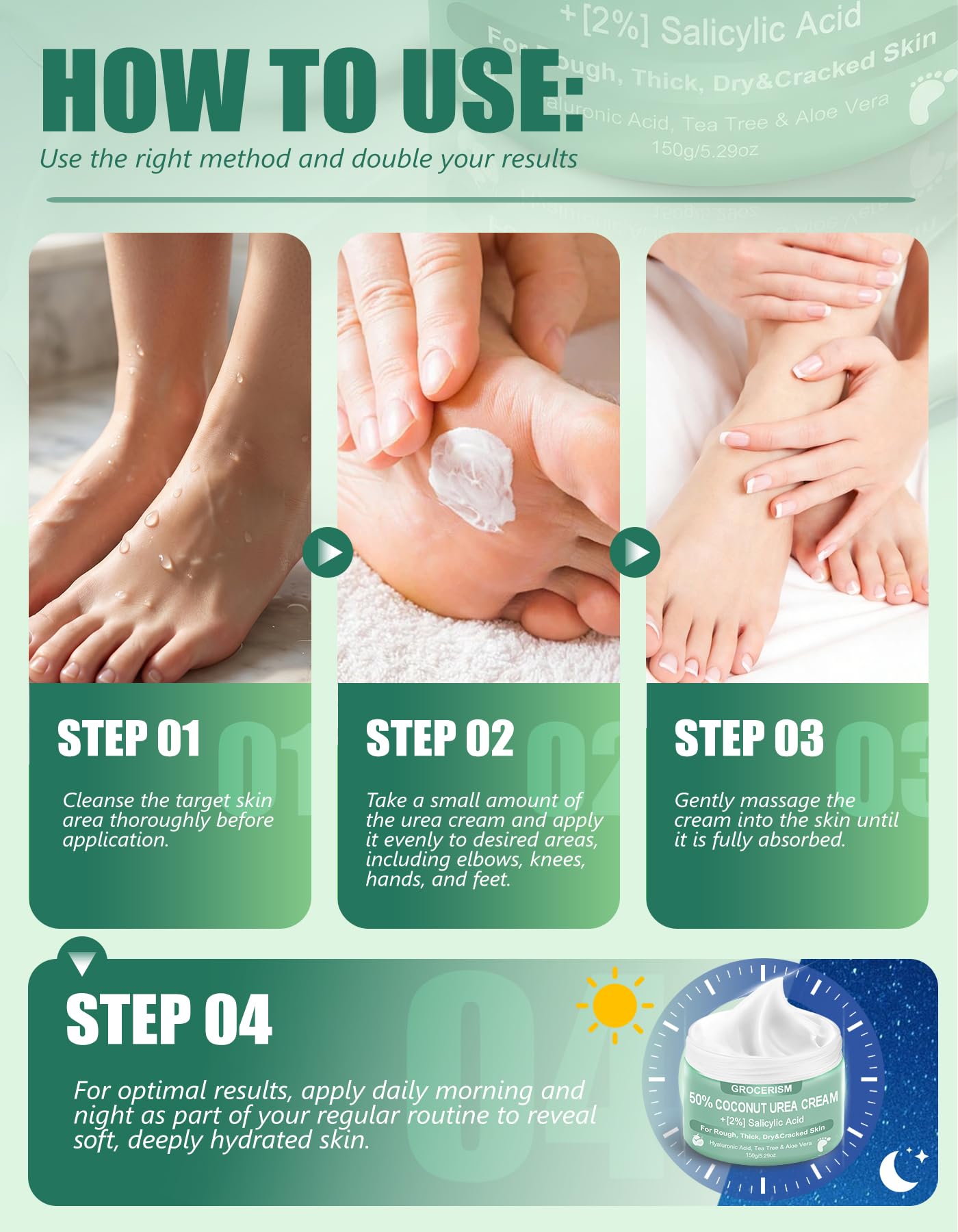 Crema Urea 50% per piedi Spessore massimo 150 grammi con cocco e 2% acido salicilico, crema piedi e mani con acido ialuronico, tea tree e aloe vera per umidificazione profonda, calli