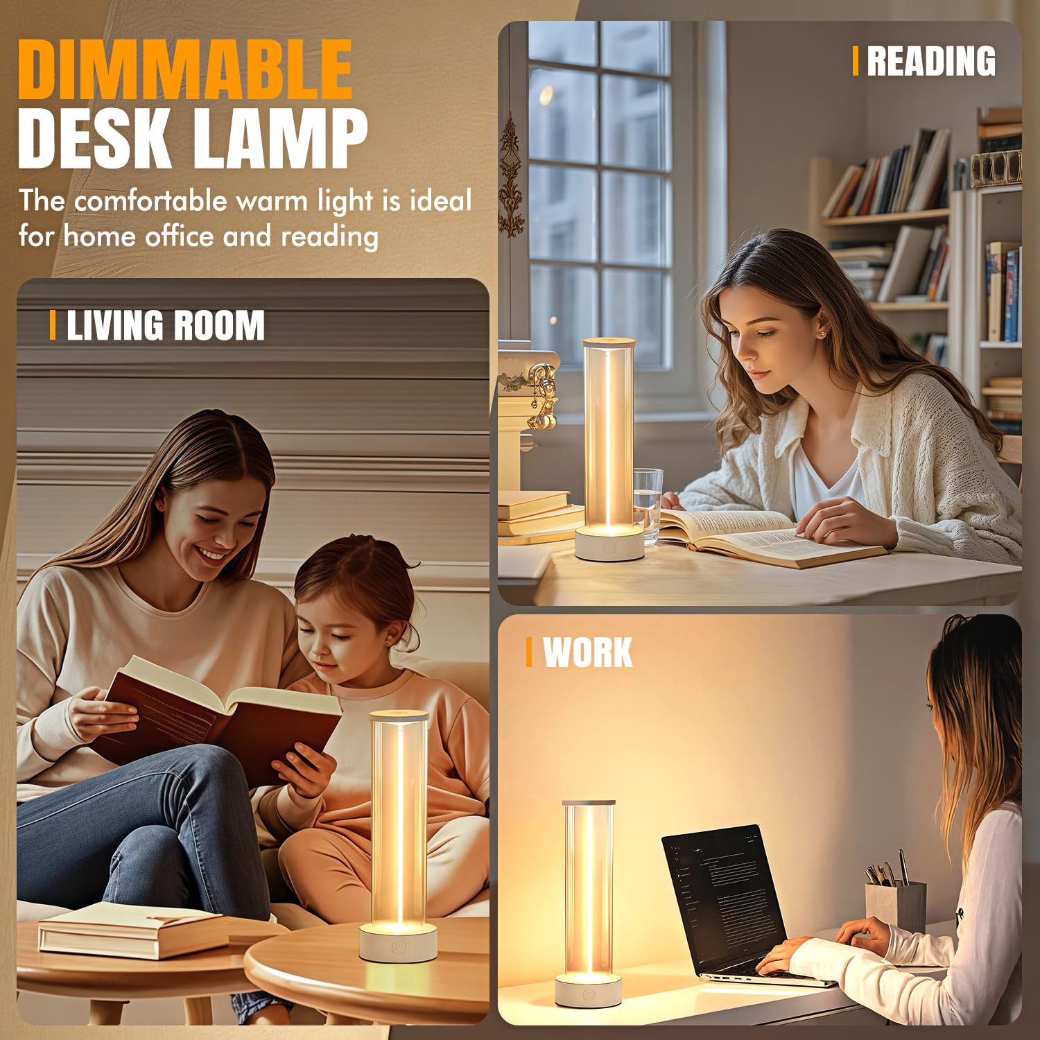 Luz ambiental inalámbrica portátil de color cálido para sala de estar/dormitorio/mesita de cama/estudio/cocina/cena/bar/campamento al aire libre, se puede utilizar en muchas escenas, 3 modos 5