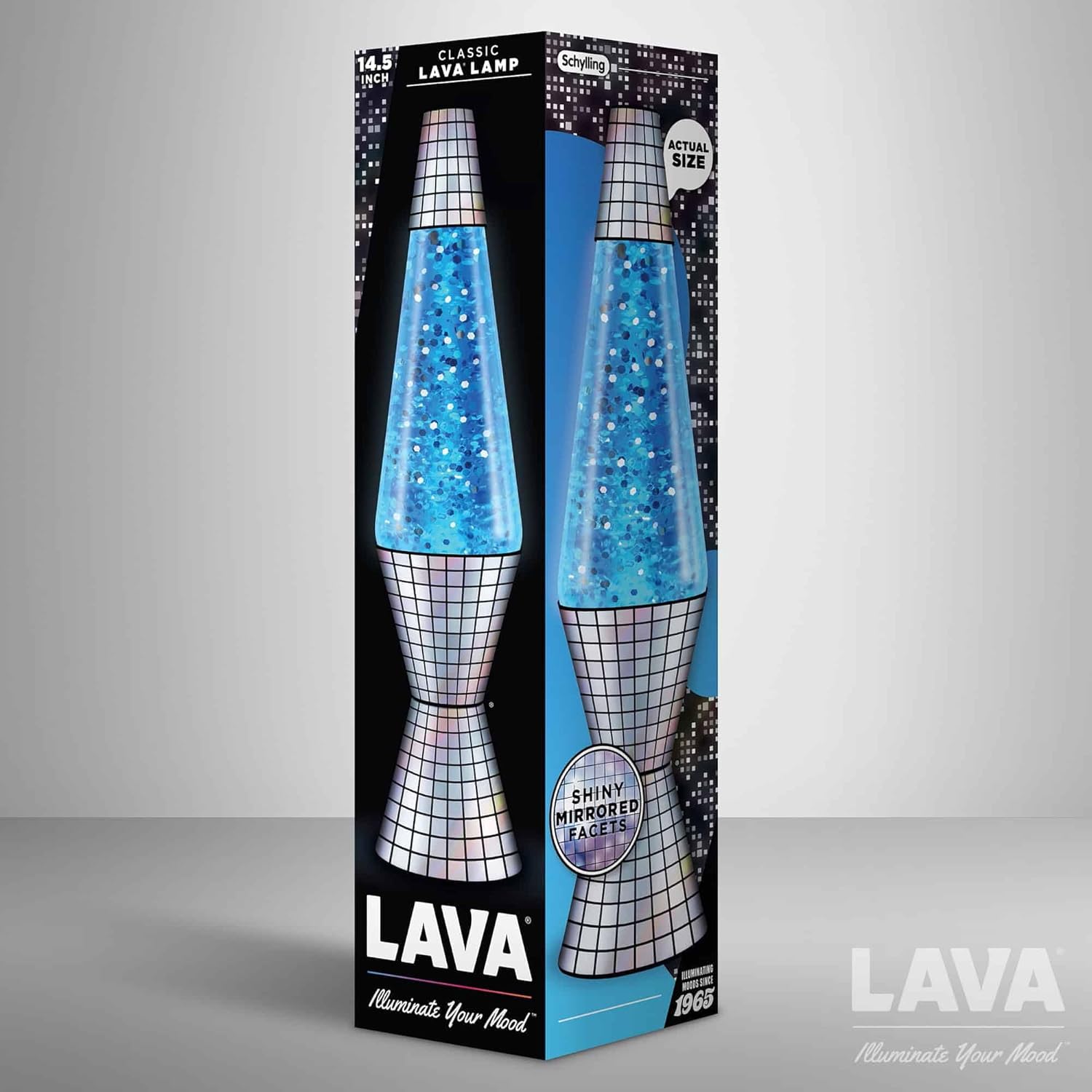 Lava® Lamp - 14.5'' Disco Fever Reflective Base - The Original Motion Light - Silver Glitter and Blue Liquid - Item #2016