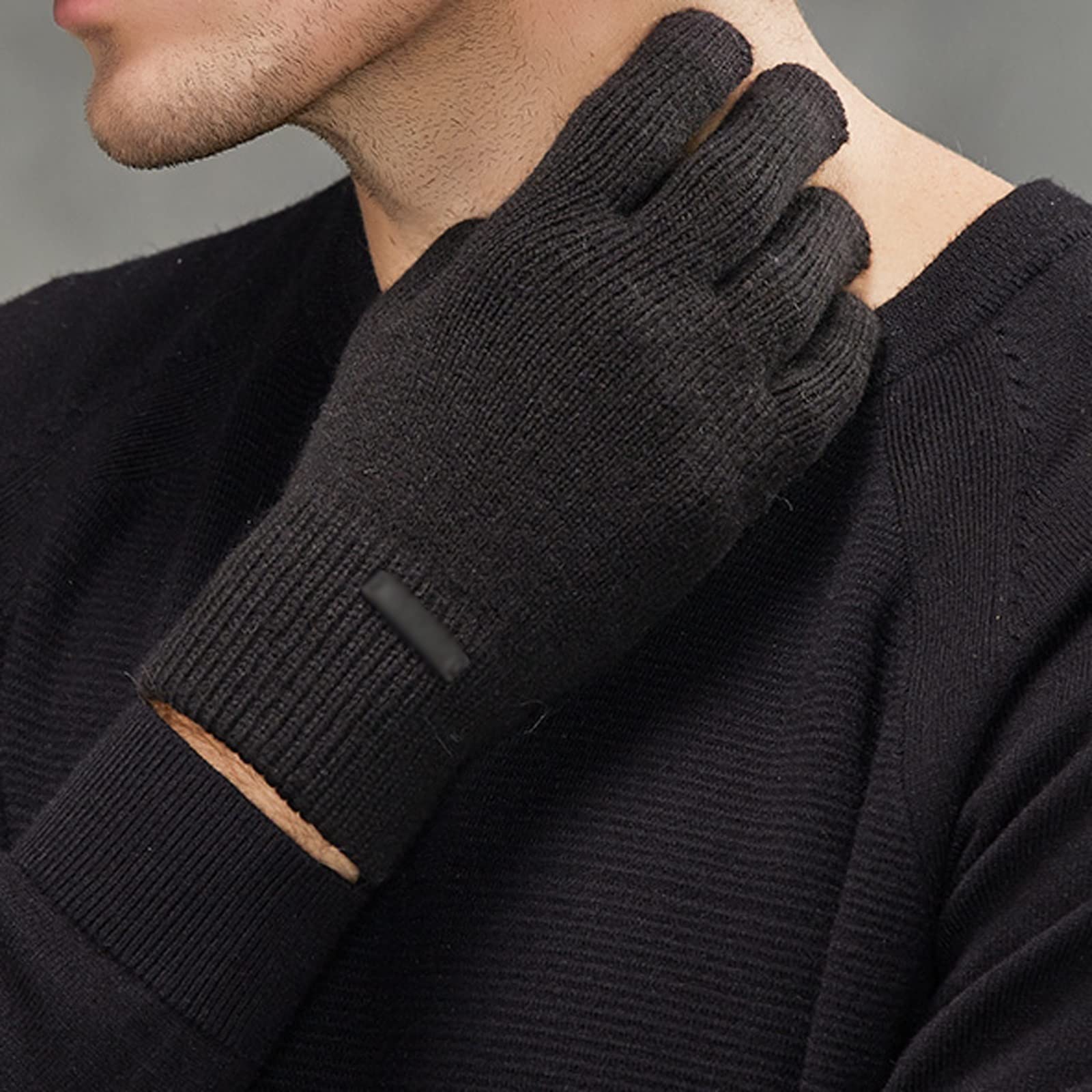Guantes de invierno cálidos de lana para hombre, guantes de cinco dedos, guantes gruesos para montar al aire libre, resistentes al frío (color: C)