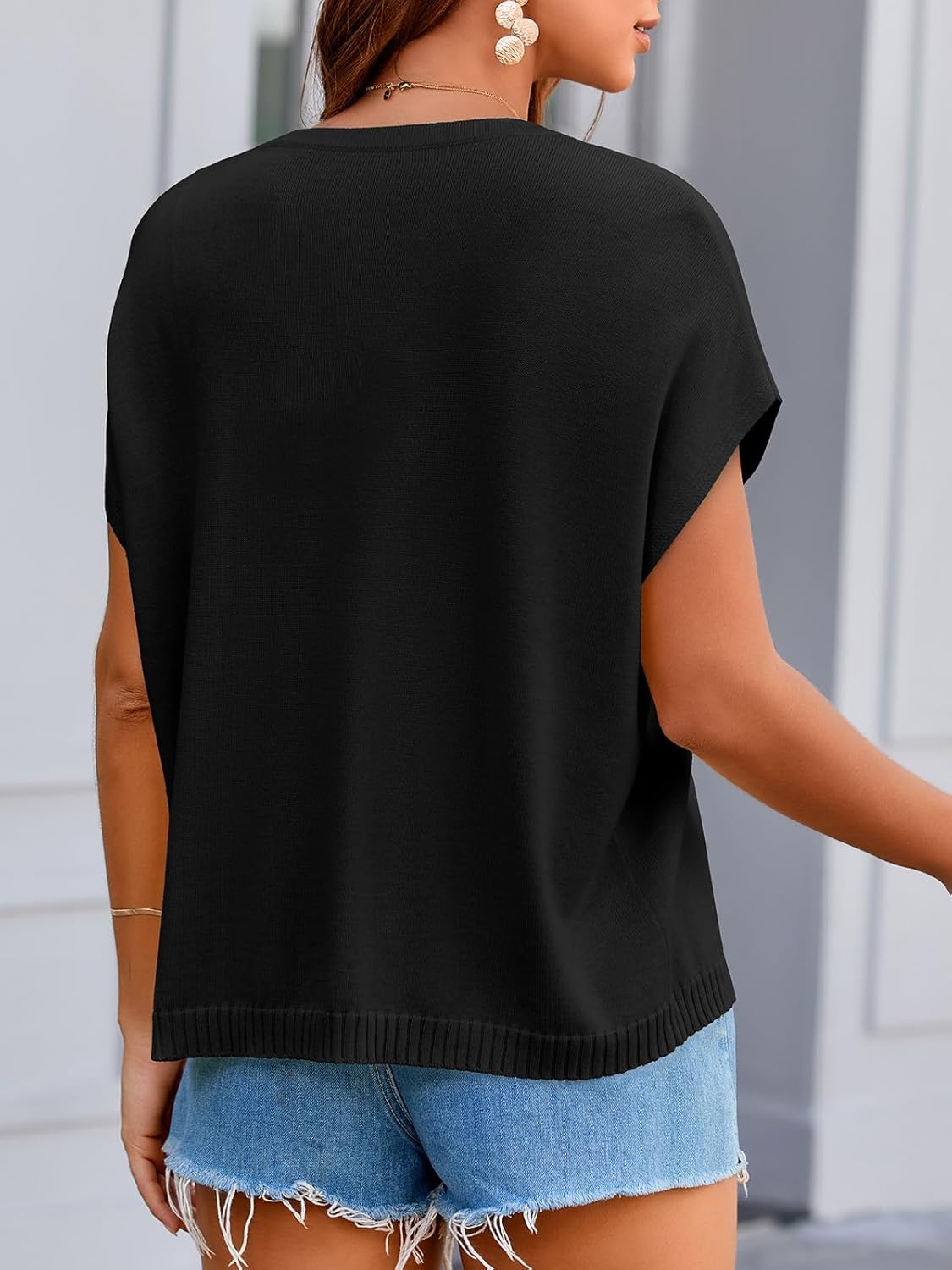 Saodimallsu Womens Oversized Cardigans Summer Short Sleeve Lightweight Knit Button Down Crew Neck Casual Sweater Tops - Image 5