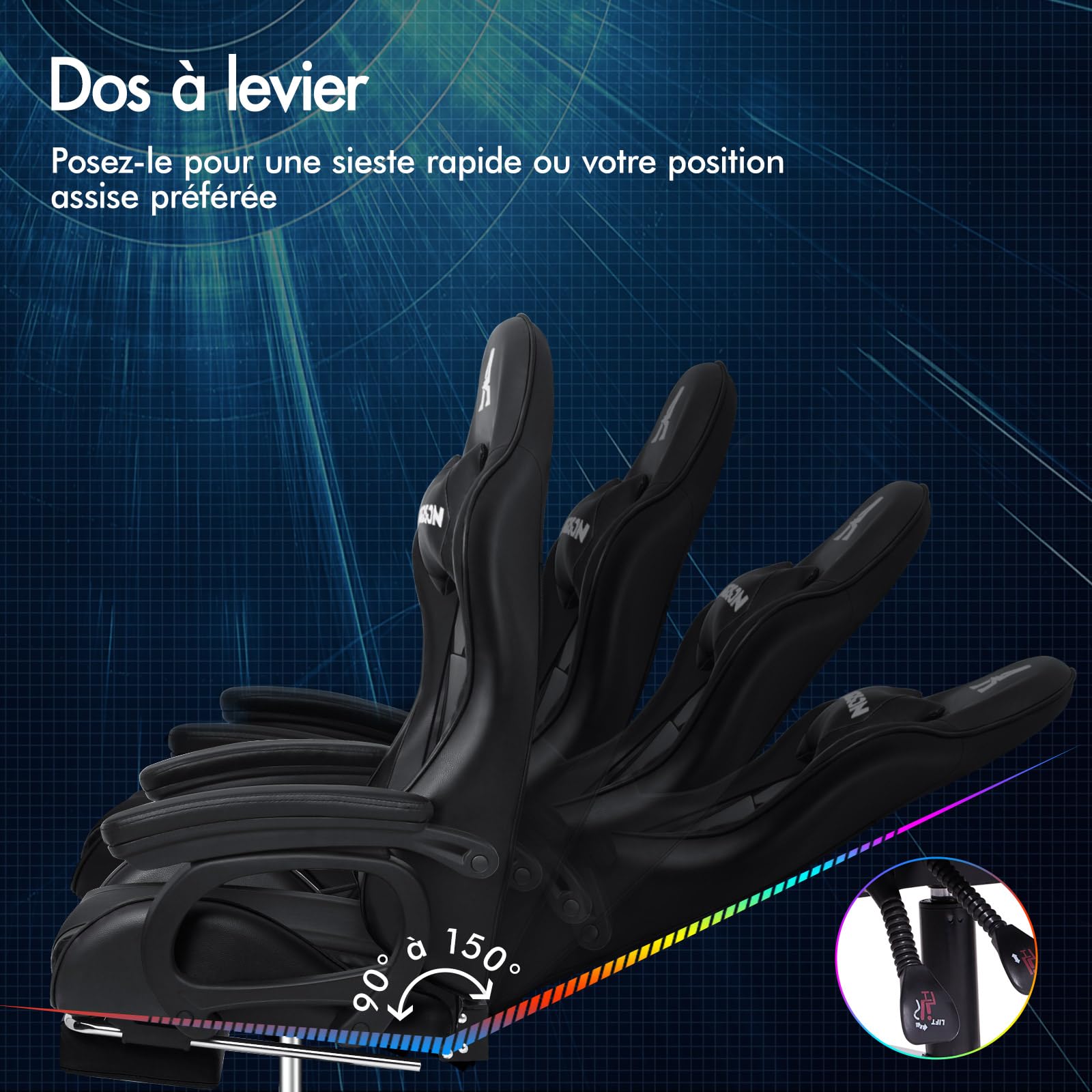 ALFORDSON Chaise Gaming Fauteuil Gamer, Chaise de Bureau Ergonomique avec Massant 2 Points, Repose Pied, Réglable Appui-tête Support Lombaire, Dossier Haut, Dossier Inclinable à 150°,Noir