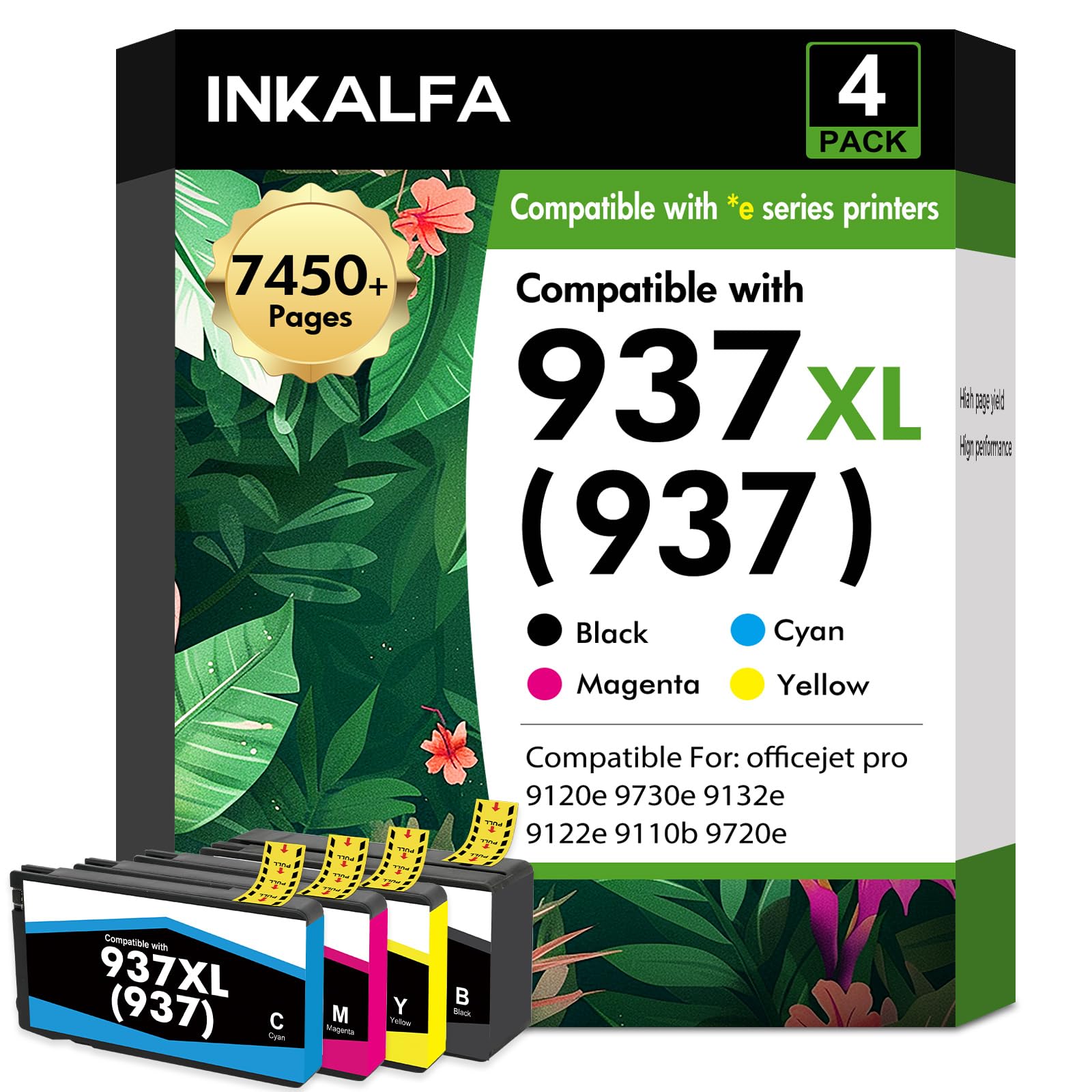 937XL 937 Duckerpatronen Multipack XL 9120e Kompatibel für HP 937 937e Tintenpatronen für HP937 für HP OfficeJet Pro 9730e 9132e 9720e 9122e 9110b 9135e 9125e Patronen (Schwarz Cyan Magenta Gelb)