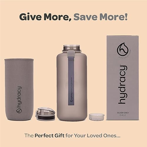 Miniatura 6 de Hydracy Botella de agua con horas para beber marcadas, grande, sin bisfenol A, a prueba de fugas, funda anticondensación, para gimnasio, con colador