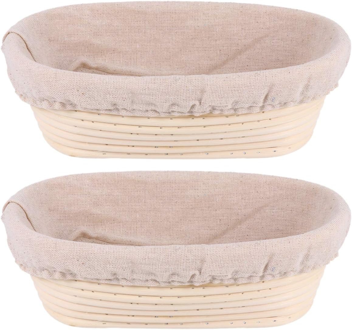 Cabilock 2Sets Rattan Proofing Basket for Baking Bread Oval Shape with Fabric Liner Sourdough Container for Home Bakers and Bread Making Supplies