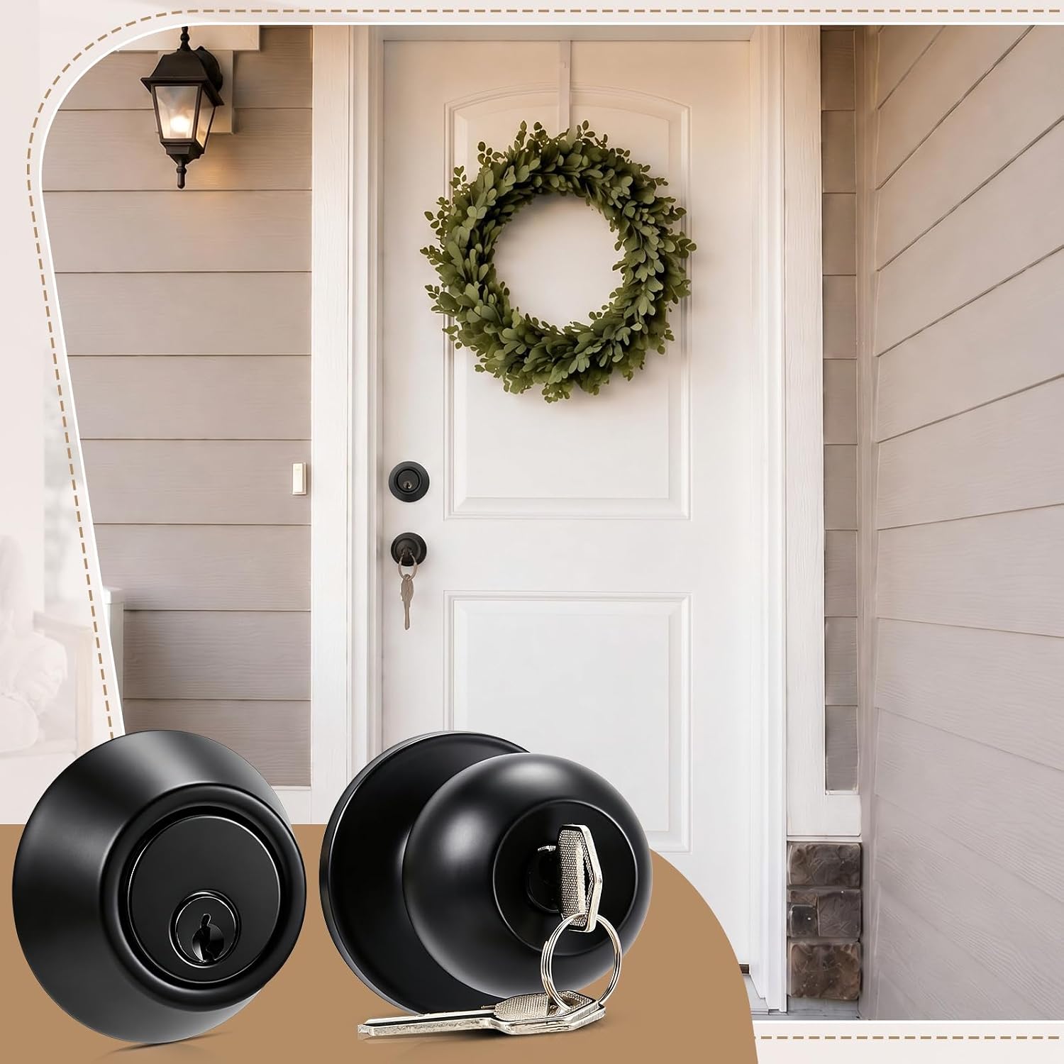 Hicarer 6 Pack Front Door Lock with Deadbolt, Keyed Alike Entry Knobs, Matte Black Exterior Hardware, Adjustable 2-3/8 to 2-3/4 Inches, Easy Install Secure Handle and Latch Combo for House