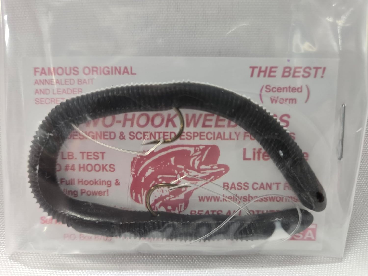 Kelly's® Two-Hook Weedless 12 Pack Anise Scented Pre-Rigged Soft Plastic 5.5 Inch Worm 9 Colors Available Made in The USA