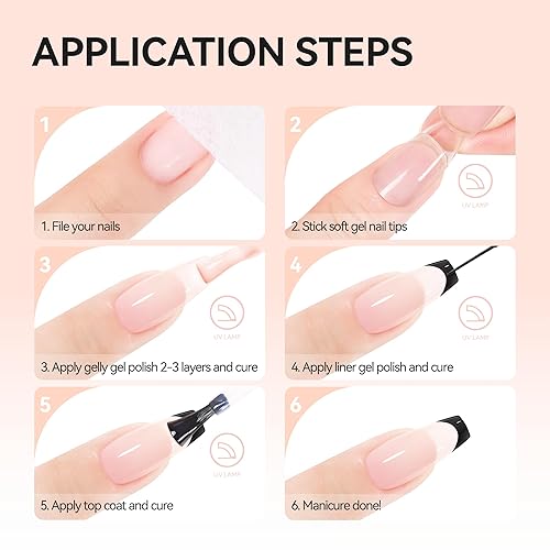 Miniatura 9 de gelike ec Juego de esmaltes de gel Sheer Nude - Esmalte de uñas de gel rosa claro con forro, gel de color neutro para remojar las uñas de gel UV