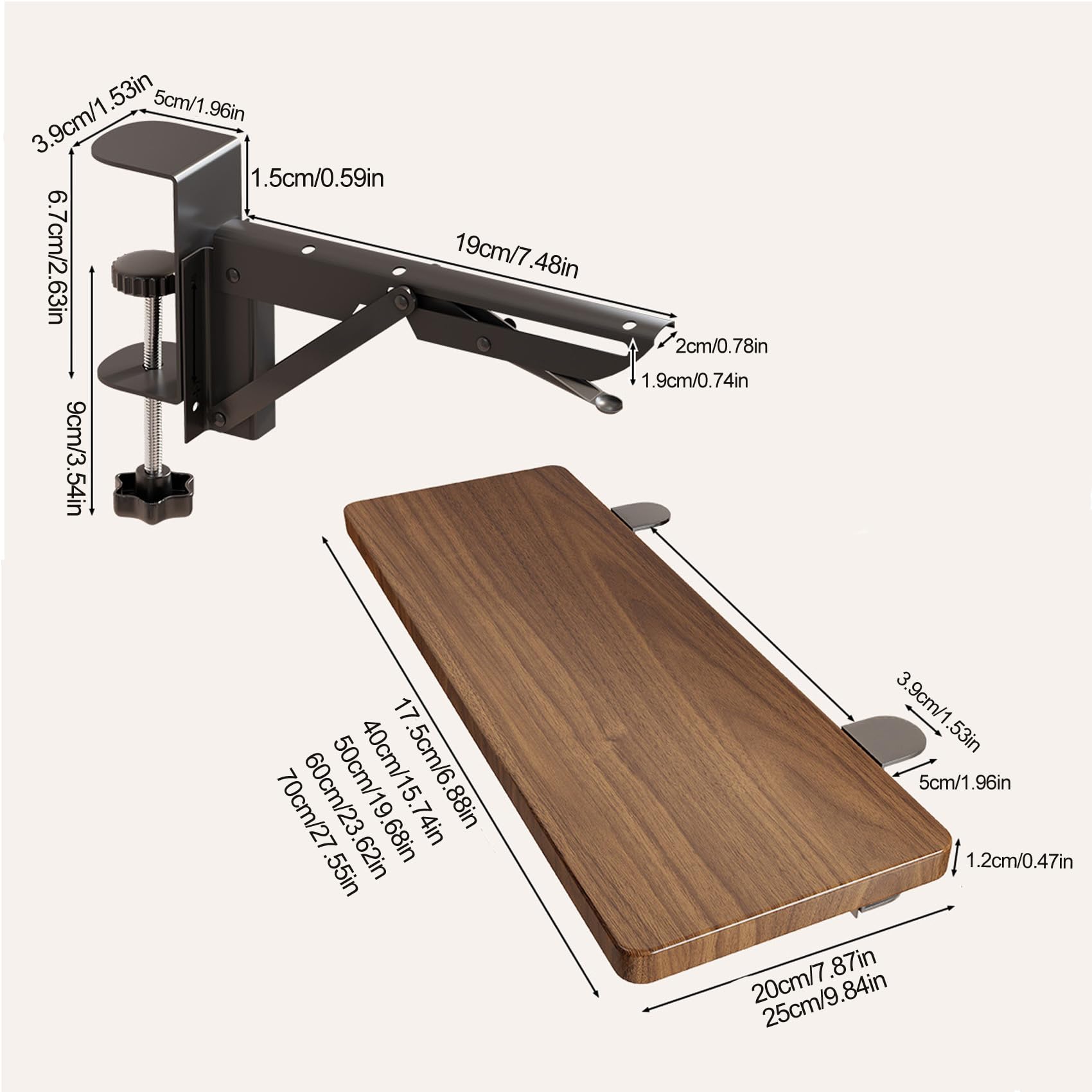 Beige,50 * 25,Bandeja de extensión ergonómica de Escritorio, Bandeja de extensión de Escritorio de 70 * 25cm, Abrazadera sin Perforaciones, Bandeja Plegable para cajón de Teclado