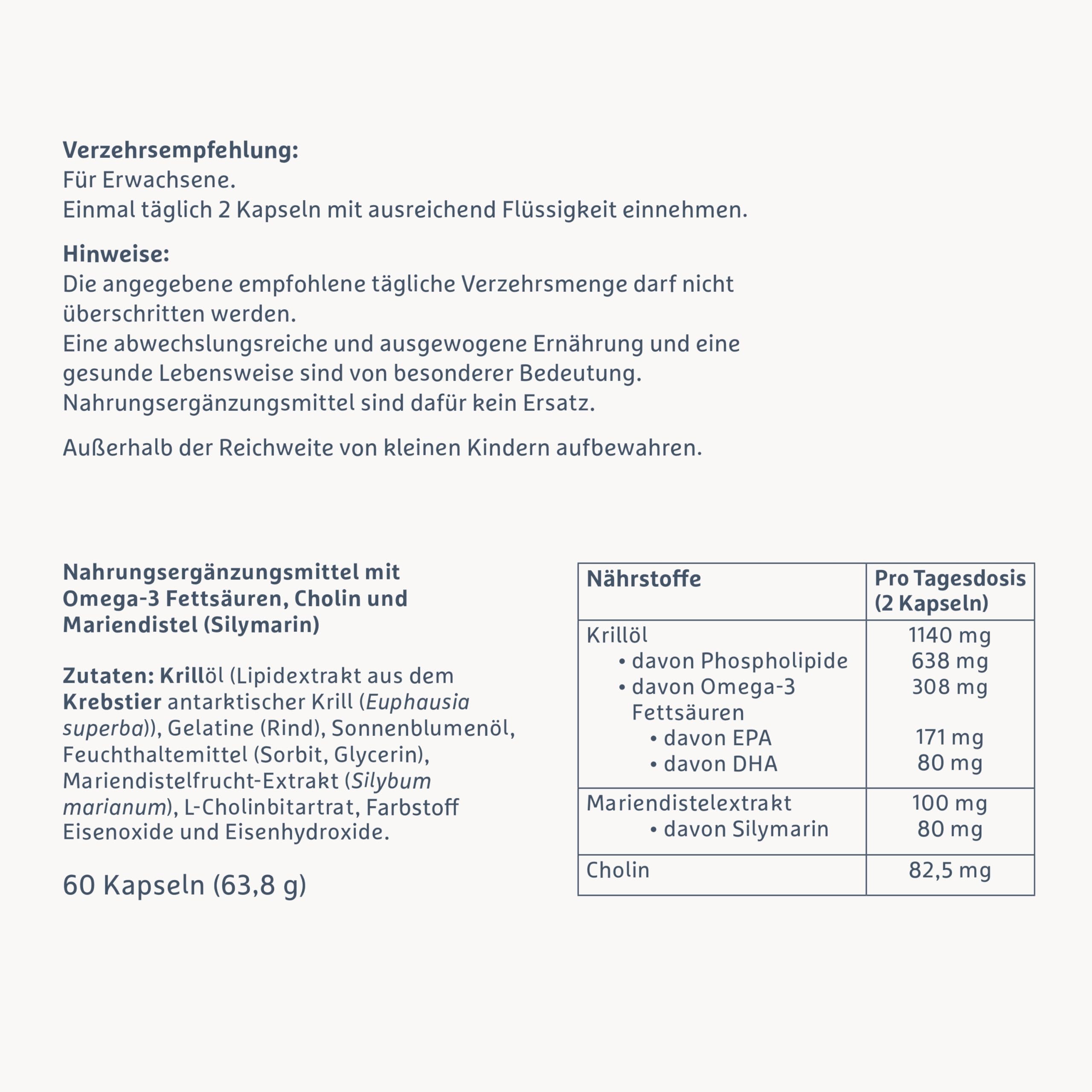 Natürliche Formel mit Omega-3 (EPA/DHA) & Cholin aus Krillöl für Herzfunktion, Leberfunktion und Fettstoffwechsel*- ergänzt mit Mariendistel, Nahrungsergänzungsmittel | 180 Kapseln
