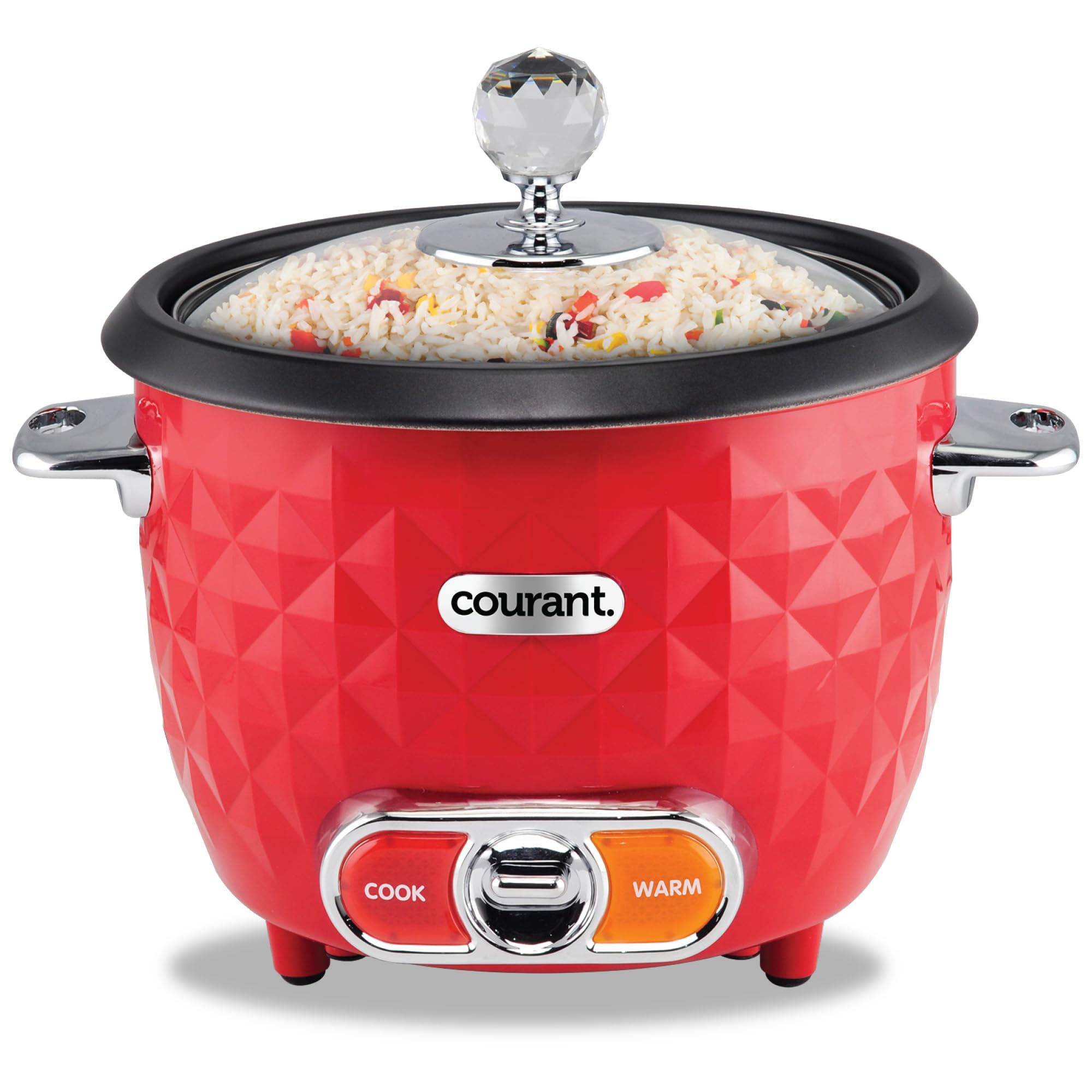 Courant Rice Cooker 10-Cup (Cooked) Steaming basket One-Touch Operation, Automatic Keep Warm Function, red