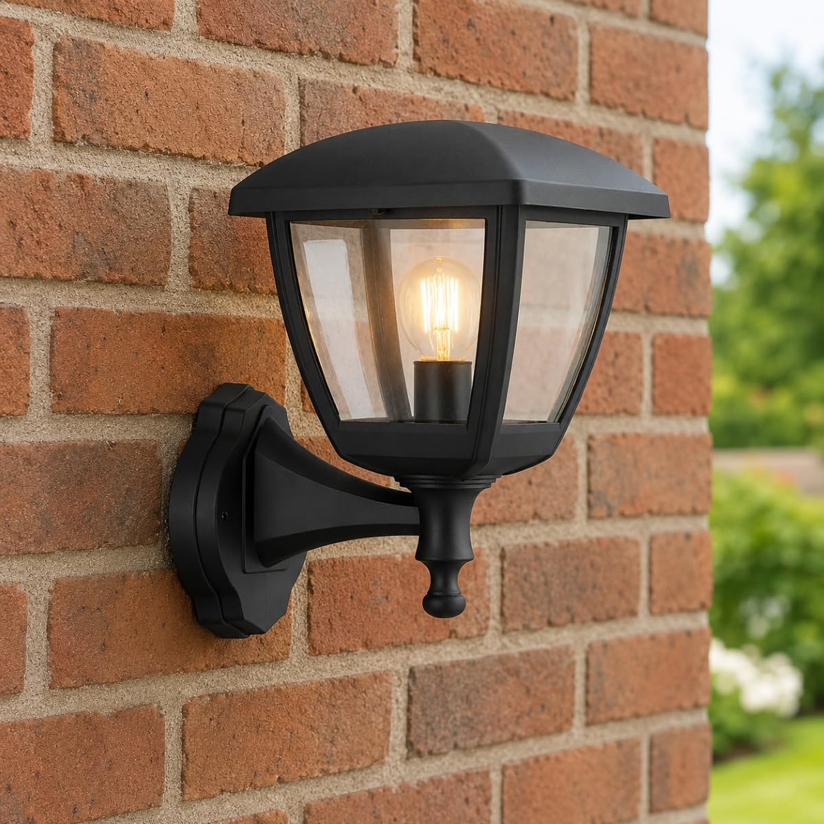CGC Lighting Outdoor Wall Light Black Lantern Traditional E27 Mains Power Full Weatherproof (Black 2)