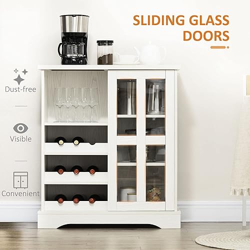 Miniatura 4 de HOMCOM Moderno gabinete de buffet con puerta corrediza, gabinete de bar de vino con almacenamiento, gabinete de almacenamiento de cocina con