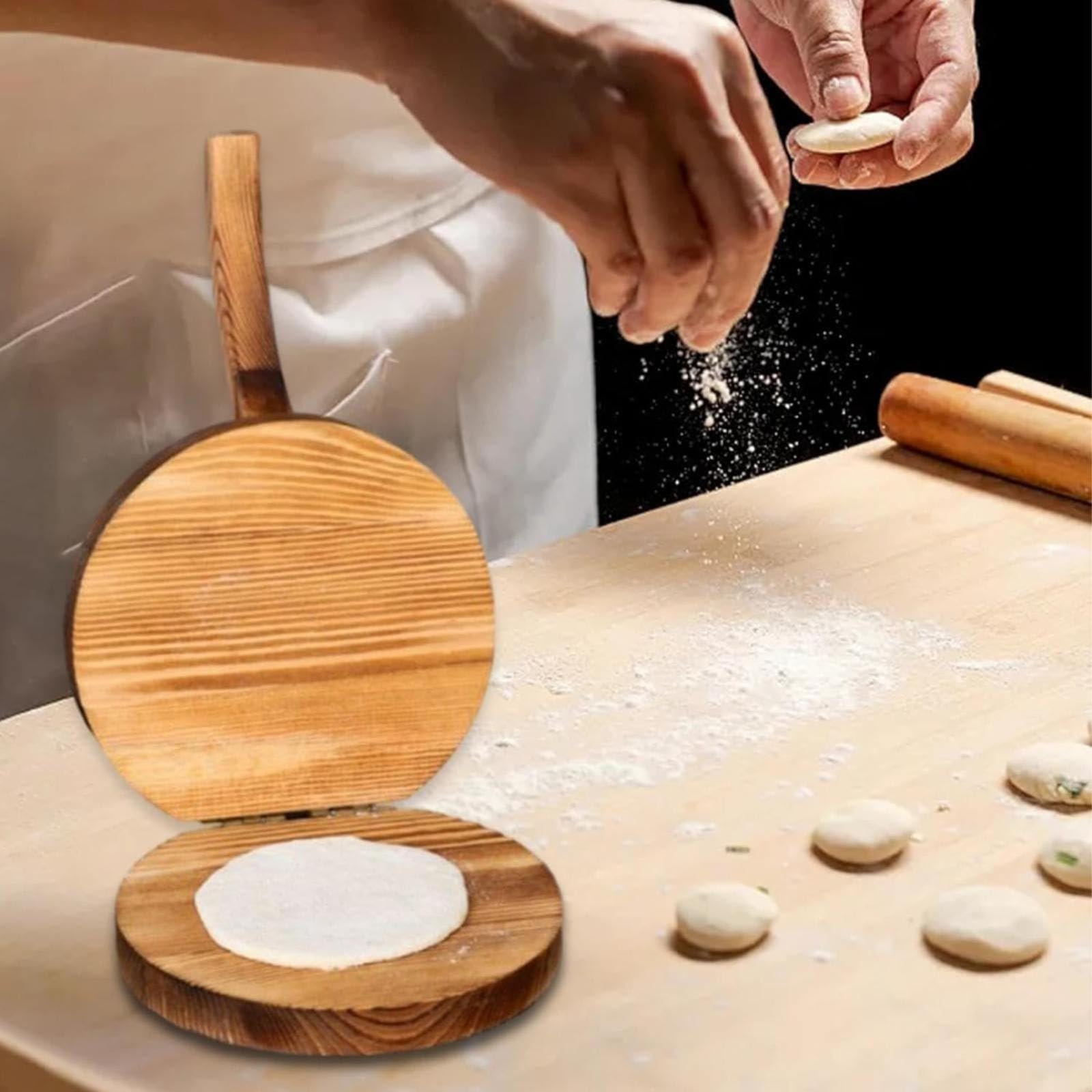 Runder Tortilla-Maker aus Hartholz, mexikanische Tortillera-Presse, Holz, Mehl-Tortilla für hausgemachte mexikanische Tortillas, Roti-Dunstabzugshaube (Beige, Einheitsgröße)