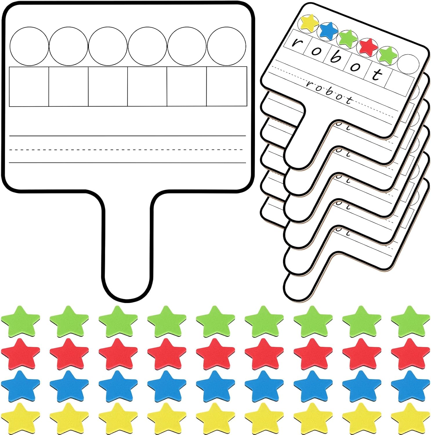 Seajan 6 Pcs Magnetic Paddle Set, Double Side Education Dry Erase Handheld Answer Board with Counters Discs Phonemic Awareness Phonics Games Toy