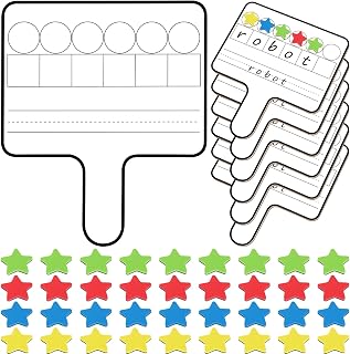 Seajan 6 Pcs Magnetic Paddle Set Education Dry Erase Double Side Handheld Answer Board with Counters Discs Phonemic Awareness Phonics Games Toy for Students Kids