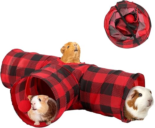 Miniatura 8 de YUEPET Túneles y tubos plegables de conejillo de indias de 5.9 pulgadas, túnel de juego de 3 vías para mascotas, escondite de animales pequeños para