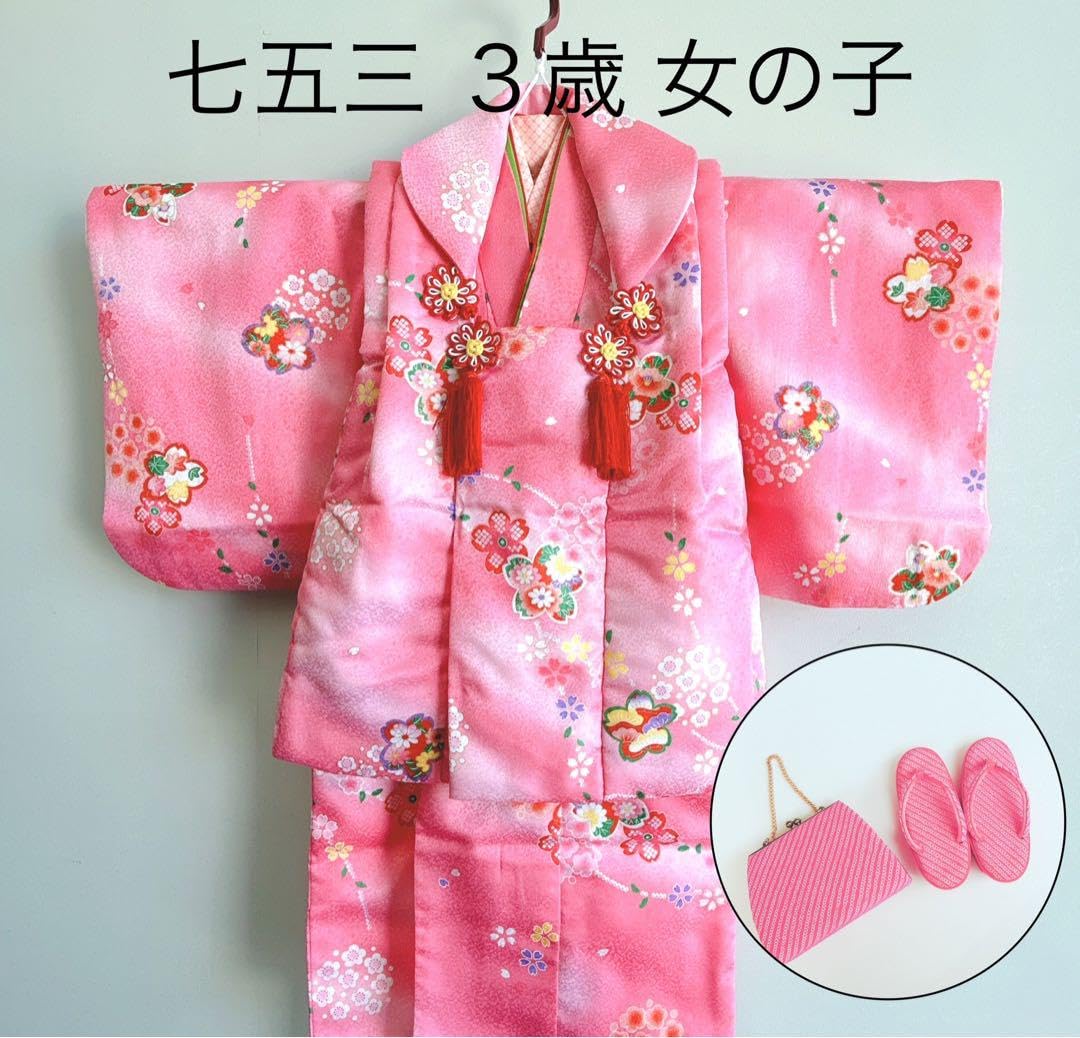フルセット　七五三　3歳女の子　被布＆きもの＆長襦袢＆小物　ピンク　桜　梅 Amazon.co.jp: フルセット 七五三 3歳女の子 被布＆きもの