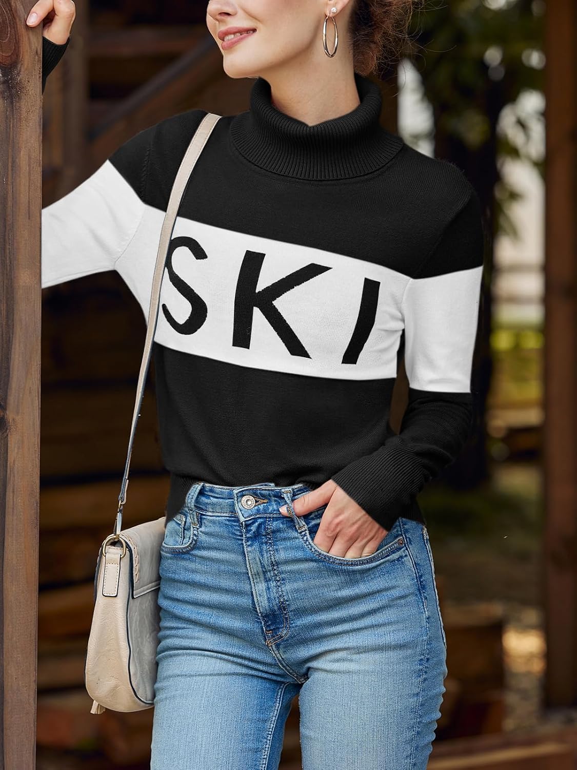Ybenlow Women Sweaters Color Block Turtleneck Tops Comfy Winter Blouse 2024 Ski Sweaters Tight Knit Outfits Shirts XS-L - Image 5