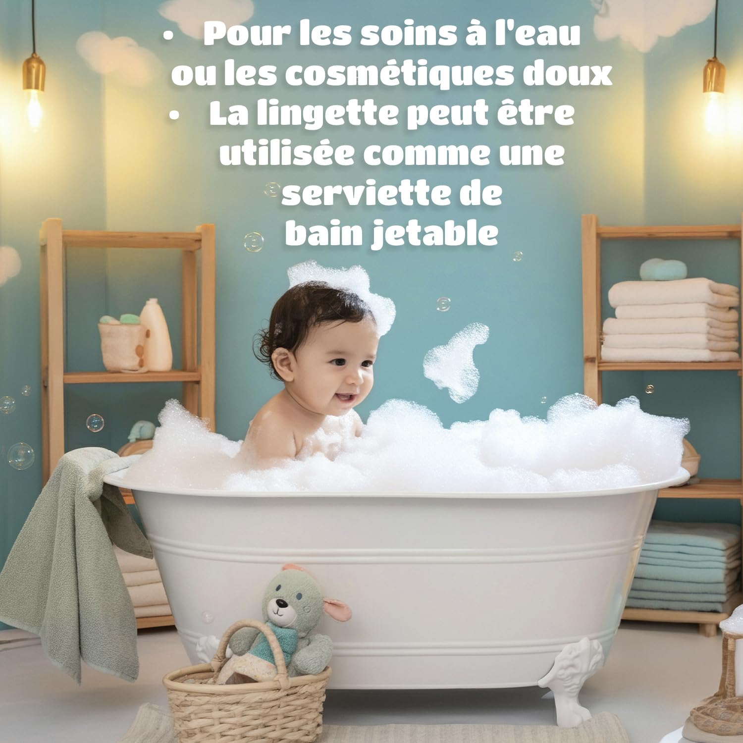 Kindii Pure&Dry Lot de Lingettes Bébé - (50 Pièces) Lingettes Sèches - Ultra douces pur coton, pour peaux sensibles, sans parfum et alcool, lingettes démaquillantes jetables - 50 Pièces