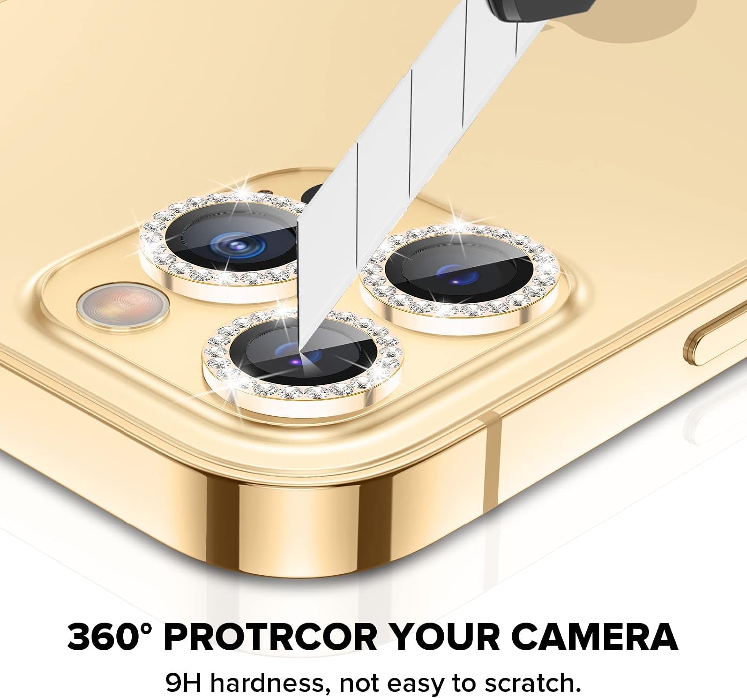 Goton for iPhone 14 Pro Max/iPhone 14 Pro 2022 Bling Camera Lens Protector, 9H Tempered Glass Film Glitter Diamond Metal Individual Ring Cover Accessories for iPhone 14 Pro Max 6.7" / 14 Pro 6.1"