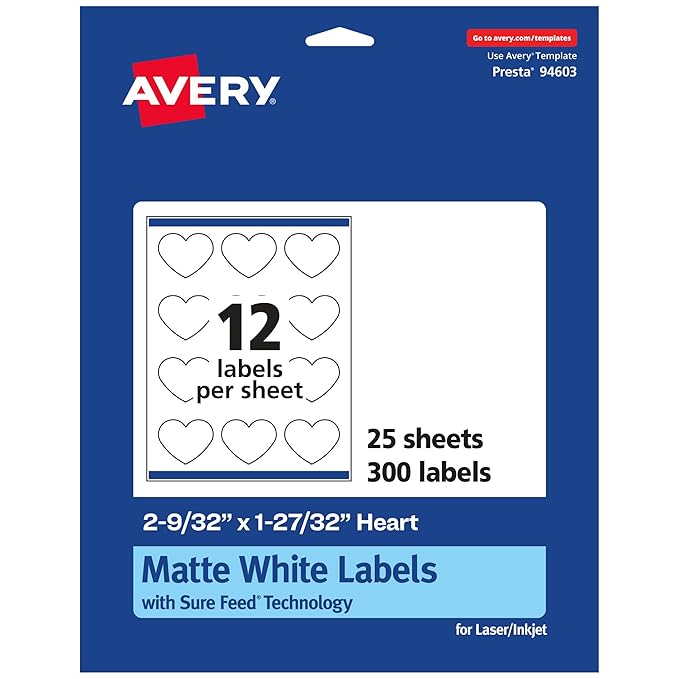 Avery Matte White Heart Labels With Sure Feed 2 9 32 X 1 27 32 300 Avery Matte White Heart Labels With Sure Feed 2 9 32 X 1 27 32 300