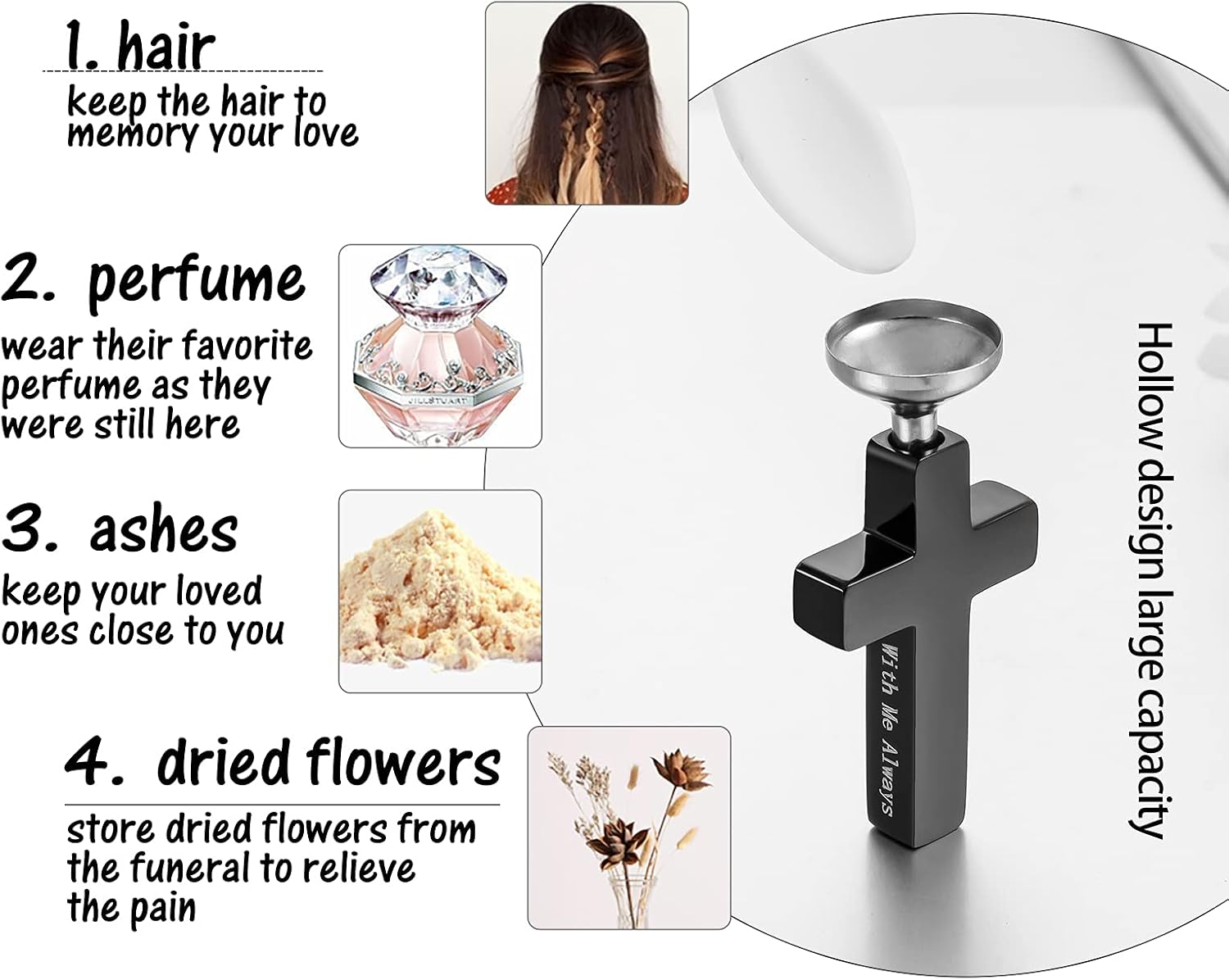 Cremation Cross Necklace for Ashes Stainless Steel Cross Urn Pendant Ashes Holder Memorial Jewelry-With Me Always - Image 5