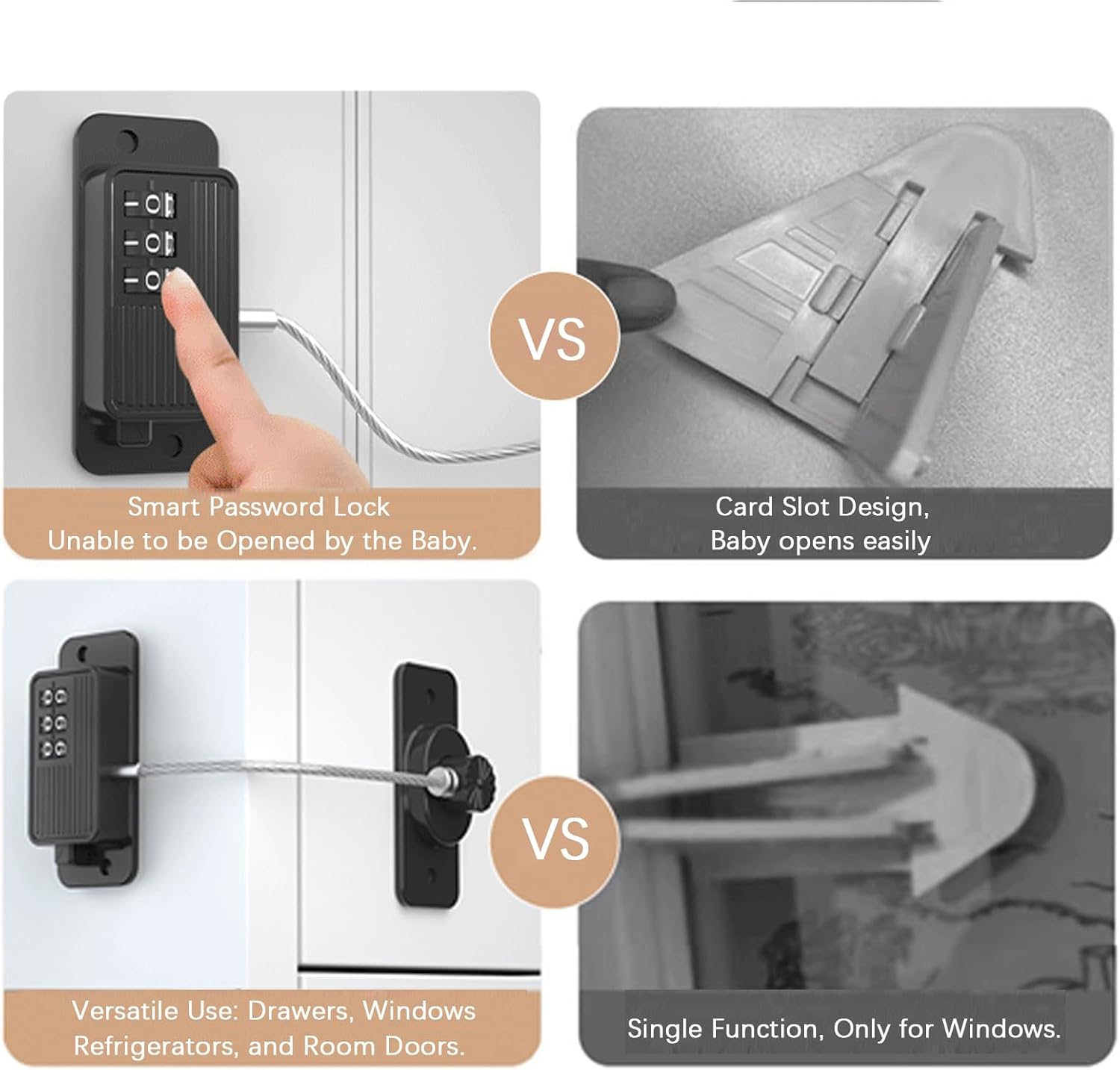 Heavy Duty Combination Refrigerator Lock (4 Pack) - Cabinet Locks Baby Proofing, No Drilling Adhesive Fridge Locks, for Fridge, Cabinets, Drawers, Window and Child Safety Cabinet Lock