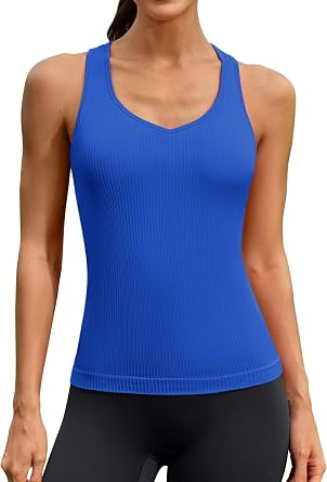 ATTRACO Ribflex Workout Tank Top for Women Built-in BraSweetheart Neck