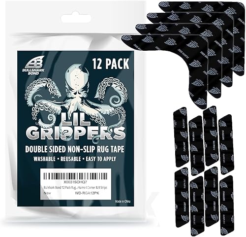 Miniatura 8 de Bullshark Bond Paquete de 12 almohadillas antideslizantes de doble cara para alfombras para suelos de madera dura y azulejos, tapones adhesivos de