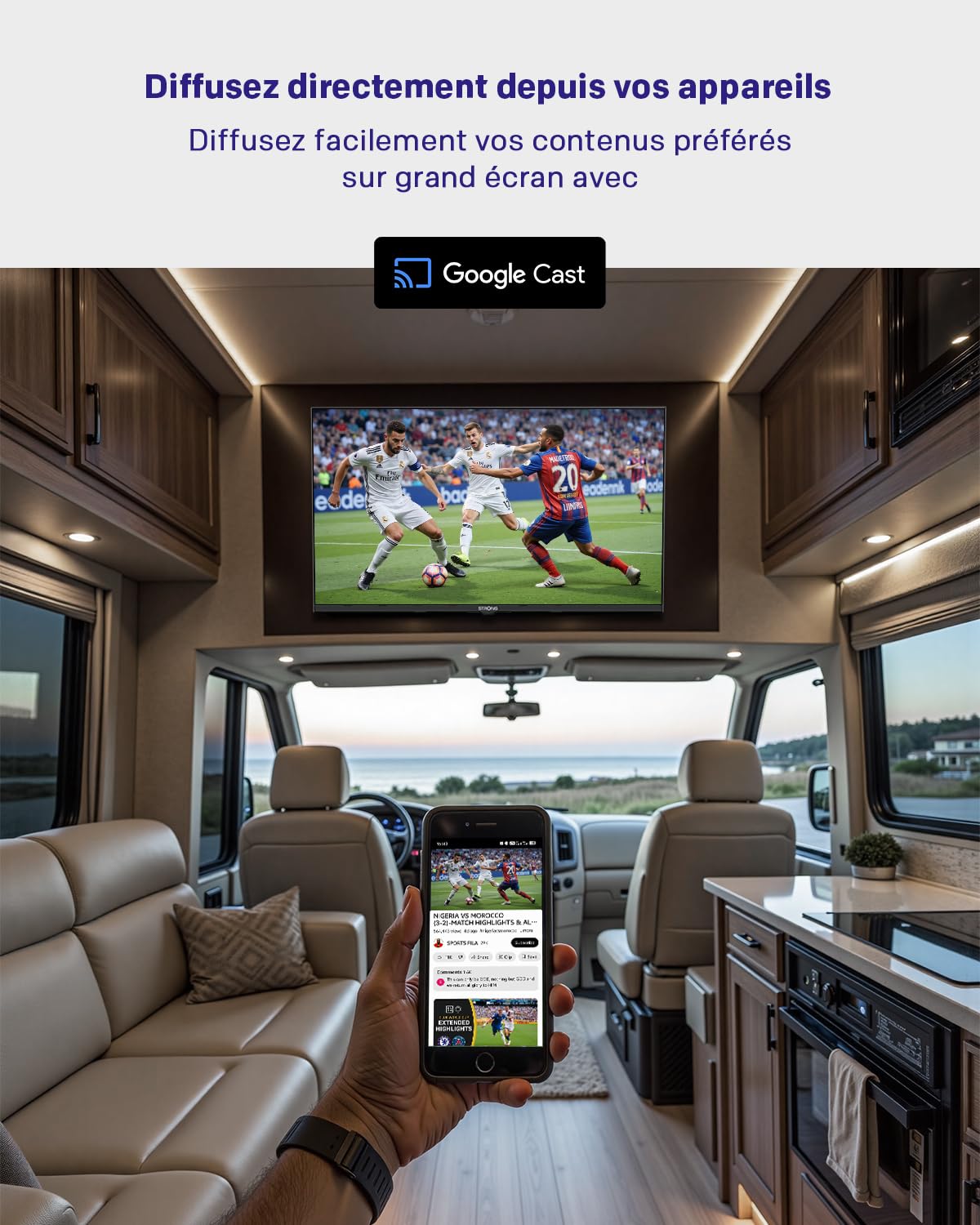 STRONG SRT32HG4723C 32" TV HD DVB-S2/C/T2 12V Camping-Car Cuisine Chambre Bateau 2 HDMI 1 USB Noir
