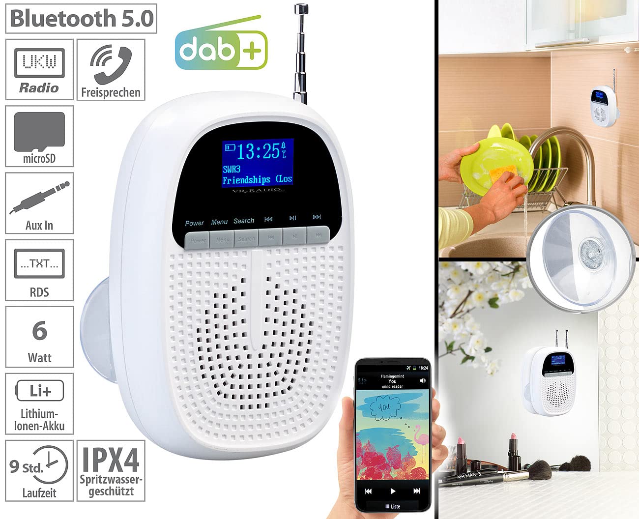 Radio DAB+/FM de salle de bain avec bluetooth 5.0 MPS-810.bt [VR-Radio]