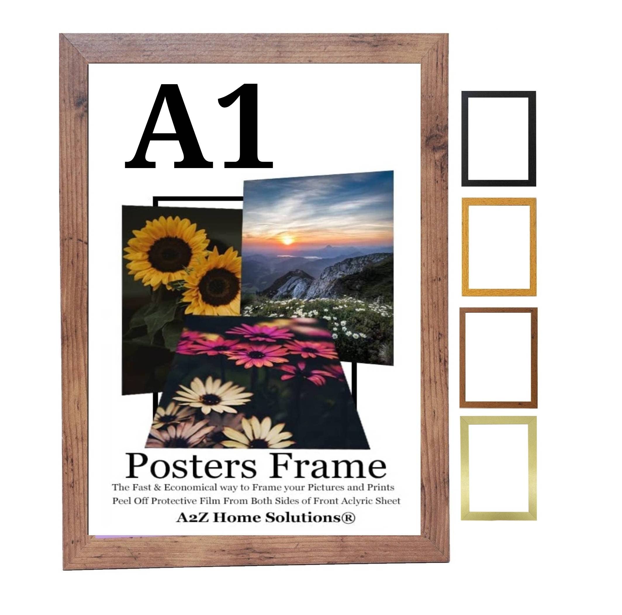 A2Z Home Solutions® Multipack Rustic A1 Poster Frames 59.4 x 84.1 cm With Safe Clear Perspex Front & Wall Mounting A1 Frames In Multiple Colors MDF Backboard Portrait or Landscape (Single)