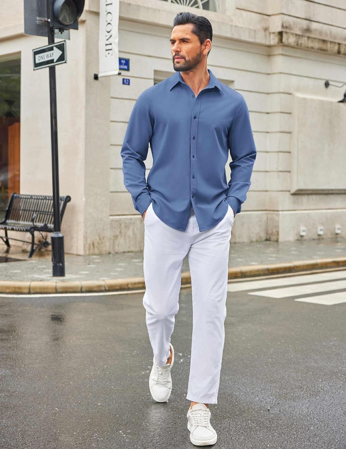 COOFANDY Men's Casual Button Down Long Sleeve Untucked Denim Dress Shirt - Image 4